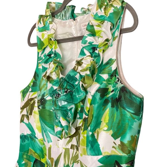 Coldwater Creek Womens 16 Ruffle Neck Floral Summer Shift Dress Green Tropical - Picture 4 of 13